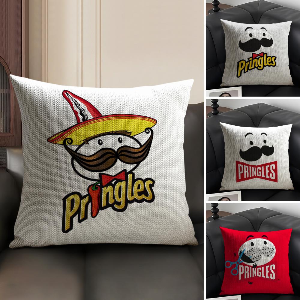 Classic P-Pringles Cushion Cover Summer Breathable Linen Organic Fabric Double-Sided Printing Sofa Pillow Case Home Decor