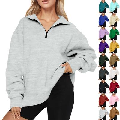 Lässiges, modisches, langärmeliges, einfarbiges Sweatshirt-Oberteil mit Reißverschluss für Damen