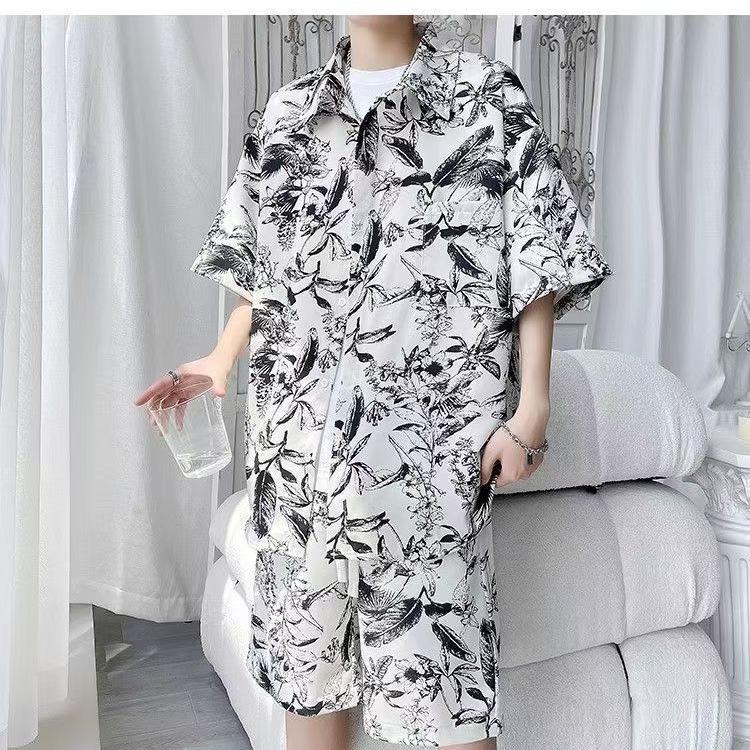 Men's Designer Floral Shirt & Shorts Set - Summer Fashion, Casual Youth Style, Button-Up Shirt & Floral Shorts