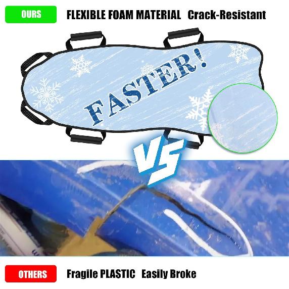 45"×17" Faltbarer Schnee Schlitten, Platz für 2 Kinder oder 1 Erwachsenen, Ultra Portabel Starke Robuste Stoffnähte, Griffe mit Lenkung, Winterspaß für Kinder