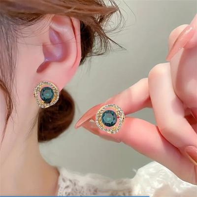 Elegante Moda Coreano Verde Zircão Brincos de Pino para Mulheres Menina Presente Jóias Atacado