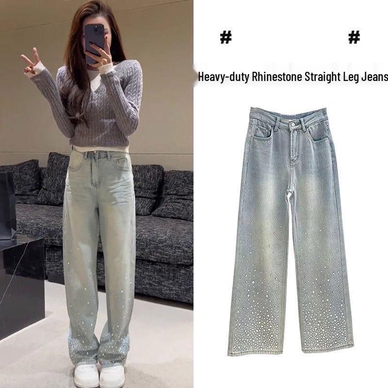 

Plus Size High Waist Wide Leg Denim Pants for Women - Tummy Concealing, Pear Shape, Straight Floor Length M світло-синій колір