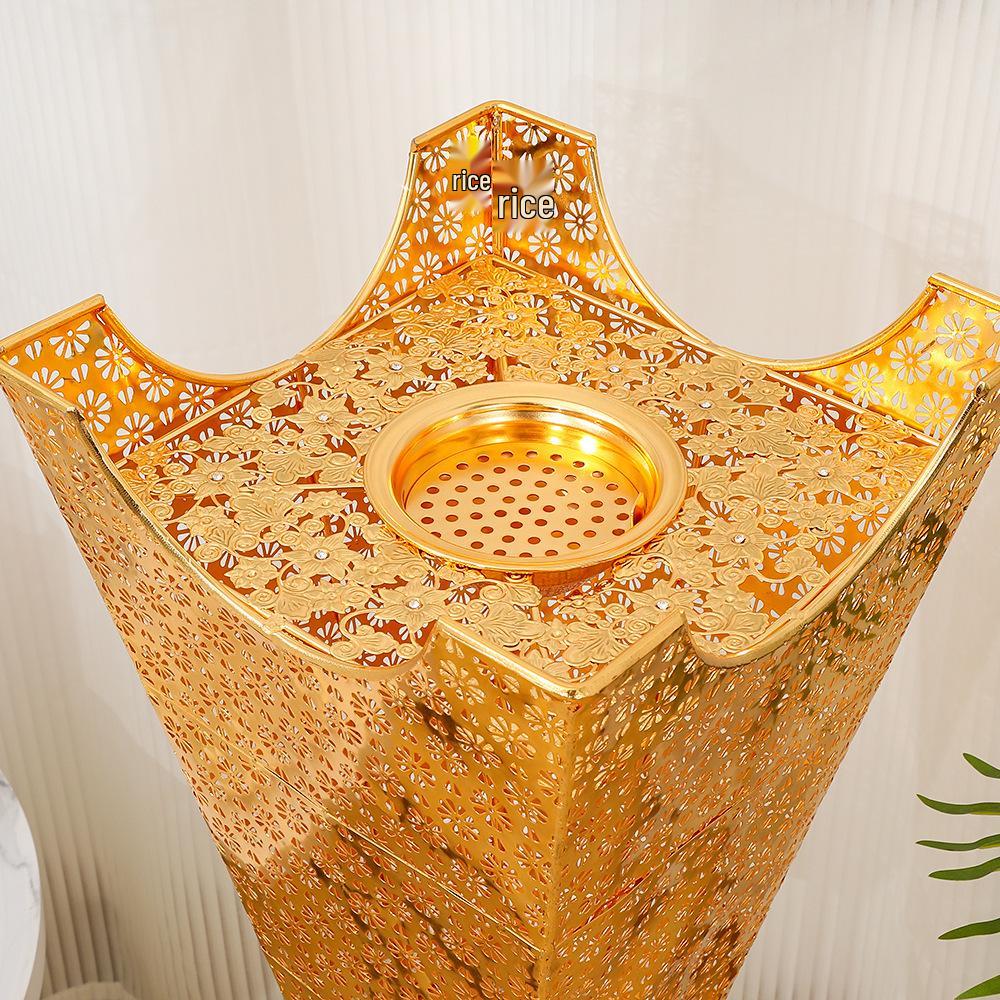 Luxury Golden Incense Burner: Gilded Square Charcoal Stand for Church and Home Use