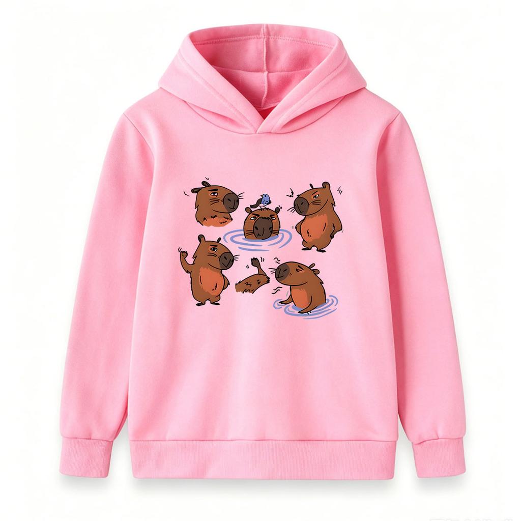 Kids Boys Girls Pullover Hoodie, Cute Cartoon Capybara Pattern Casual Warm Hooded Sweatshirt for Children Daily Wear School Holiday Outfit