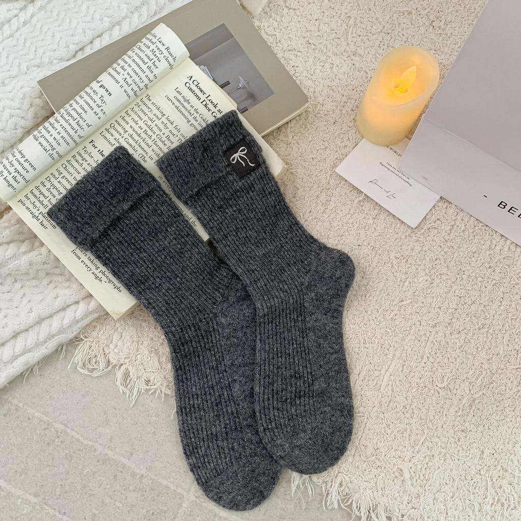 Ladies Autumn Winter Thickened Warm Wool Grey Medium Tube Stack Socks