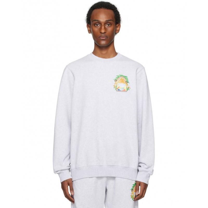 Casablanca Print Crew Neck Sweatshirt Couples Regular Fit Casual Top