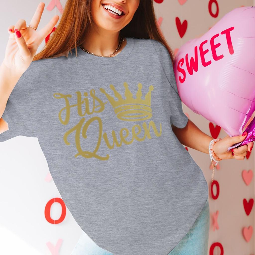 Couple Matching Tshirt His Queen Her King Golden Crown Print Streetwear Women Men Vintage Valentines Day Gifts Lovers Tshirts