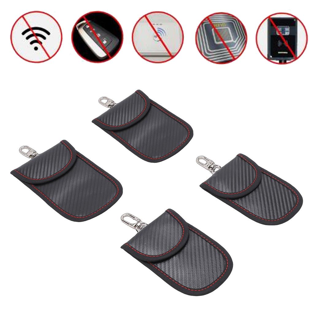 4PCS Signal Blocking Pouch Carbon Key Fob or Bag Anti Theft for Blocking Credit Card Radio Frequency Identification Information Leakage
