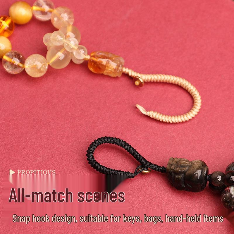 Zhenqiao Five Elements Pixiu Keychain: Wood, Fire, Earth, Metal, Water Crystal Pendant.