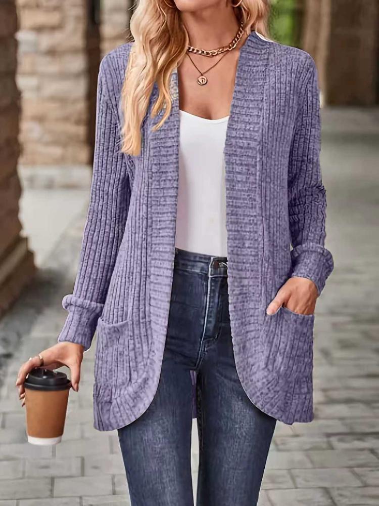 Damen Strickjacke mit langen Ärmeln, V-Ausschnitt, offene Vorderseite, lässiger lockerer Schnitt, Mantel
