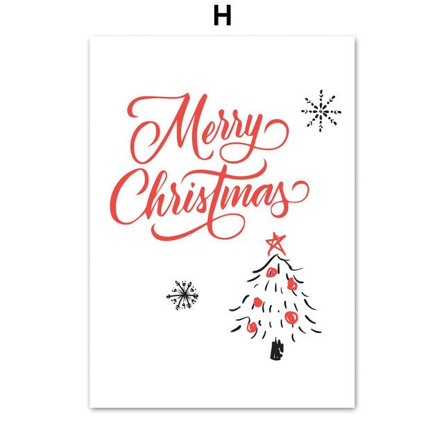 Cartoon Elk Snowman Picture Minimalist Sketch Canvas Poster Merry Christmas Decor Painting Happy New Year Kids Room Decor No Frame