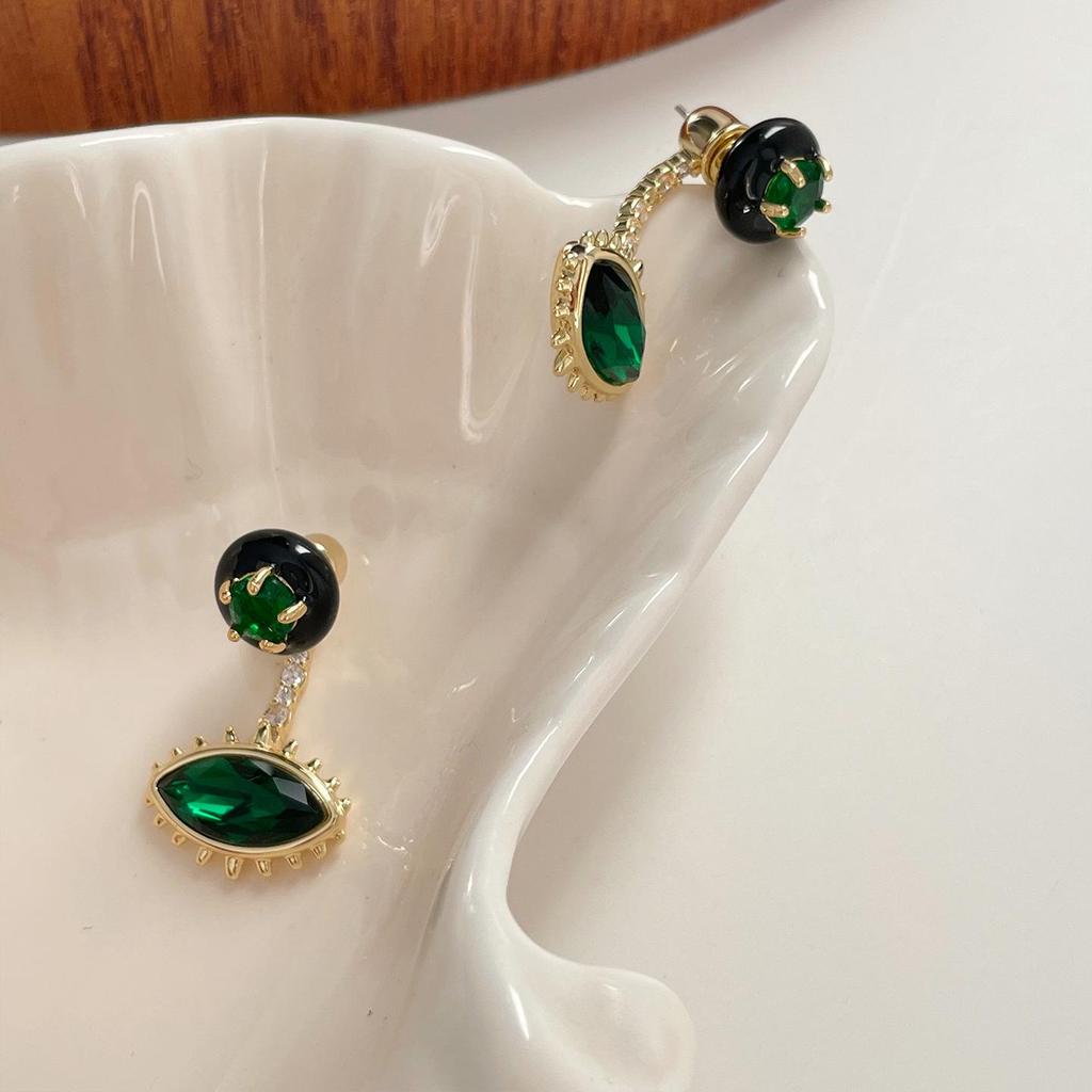 Emerald Gemstone Devil's Eye Detachable Earrings - High-Value, Unique Design for European & American Banquets