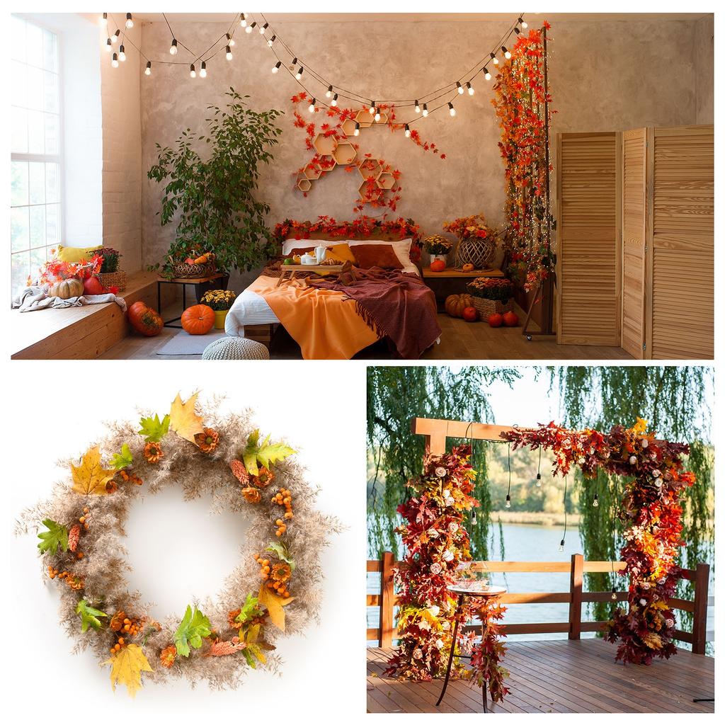 Artificial Leaves, 400/1100 Pcs Fall Maple Autumn Fake Leaf for Wedding Party Thanksgiving Halloween Decoration, Gold