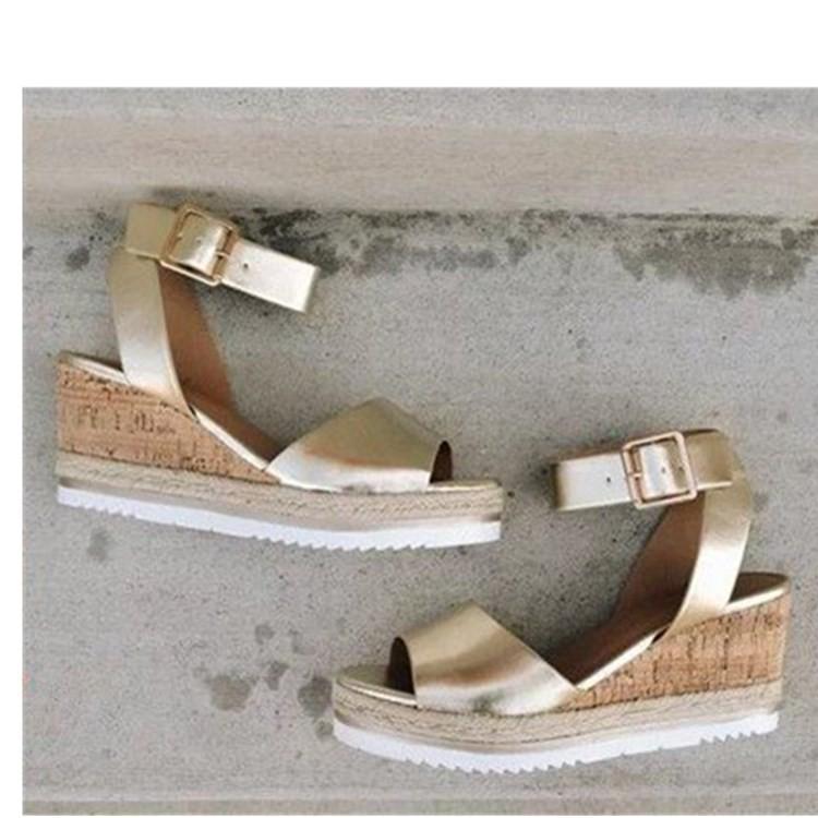 2023 Women's Plus Size Peep Toe Wedge Sandals - European & American Fashion with Buckle Strap