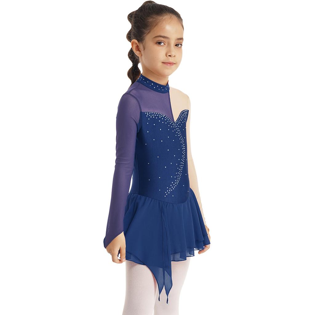 Κορίτσια Junior Sparkly Sequins Μακρυμάνικο Φόρεμα Χορού Leotard Στολή Διαγωνισμού καλλιτεχνικού πατινάζ Όμορφα ενδύματα χορού