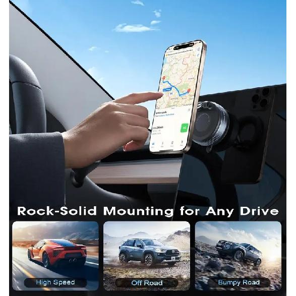 Vacuum Suction Magnetic Car Phone Holder 360° Rotatable Foldable Adjustable Arm Dashboard Navigation Mount for All Smartphones
