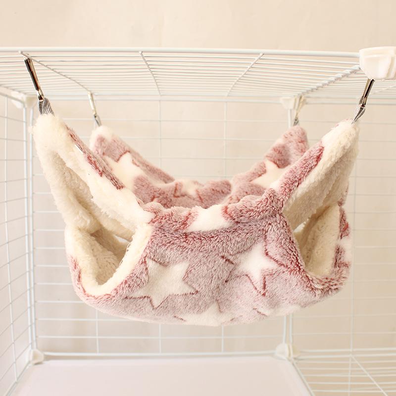 Gemütliche Doppellagen-Hängematte mit Blumenzweig für Gleithörnchen & kleine Haustiere - Plüsch-Samt Herbst/Winter-Bett