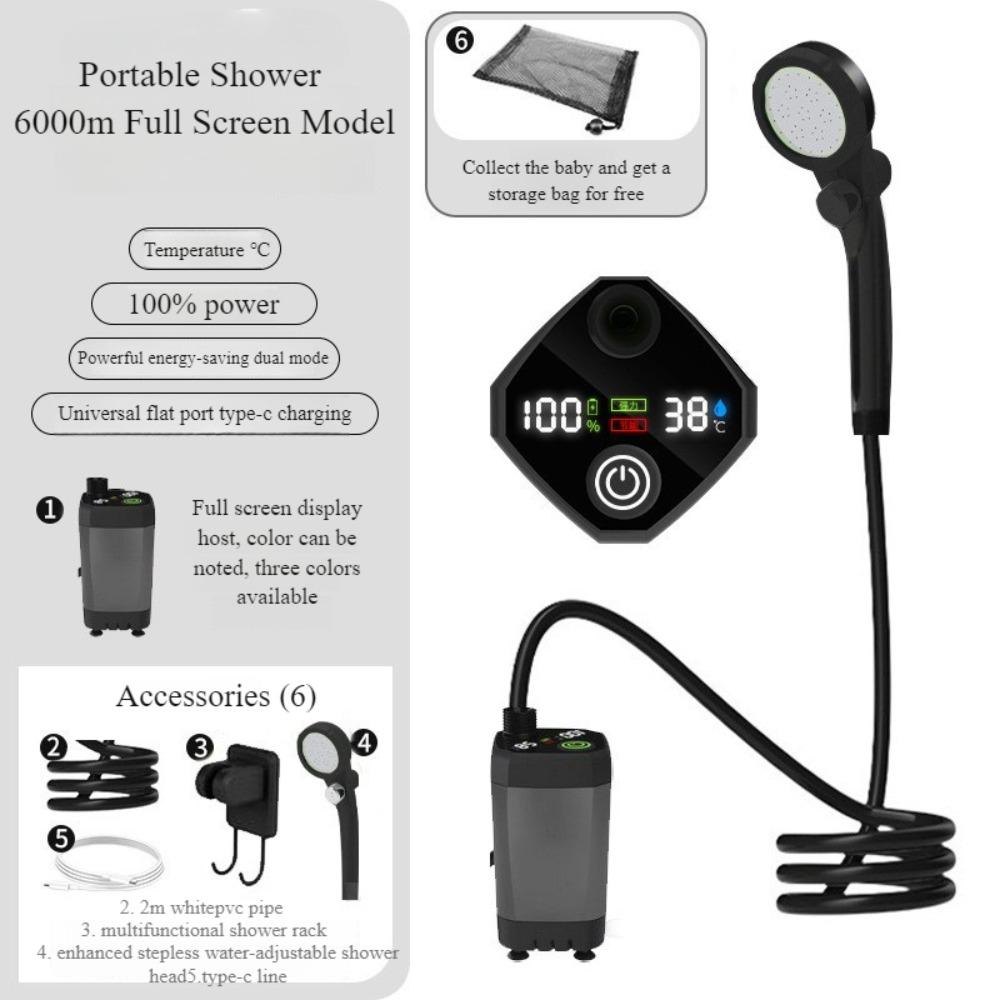 Portable Camping Shower with Rechargeable Pump - 6000mAh Outdoor Shower Kit W/ 20L Foldable Bag for Travel, Garden & Car Wash