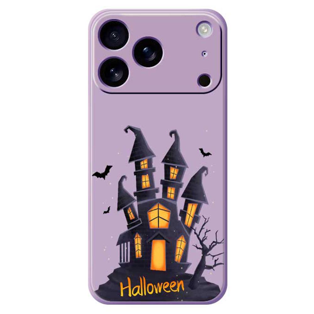 

For iPhone 17 Pro Max Case Halloween Castle Pattern Printing Straight Edge TPU Phone Back Cover Purple