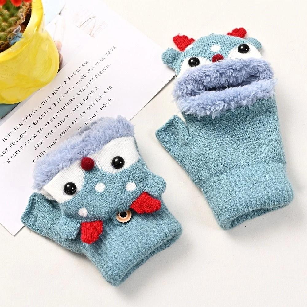 Winter Mittens Reindeer Plush Gloves Cartoon Half Finger Knitted Gloves Winter