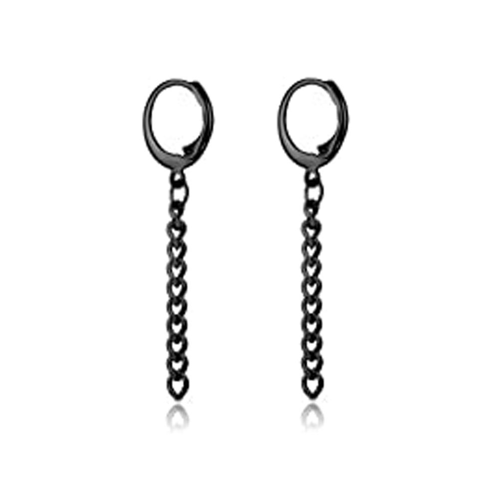 2pcs/set Black Or Silvery Unisex Punk Stainless Steel Cross Cone Feather Chain Pendant Hoop Earrings Ear Stud Jewelry Set