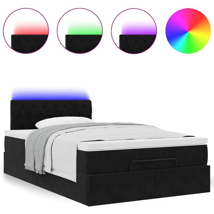 VidaXL Lit ottoman avec matelas et LED noir 120x190 cm velours 3312682