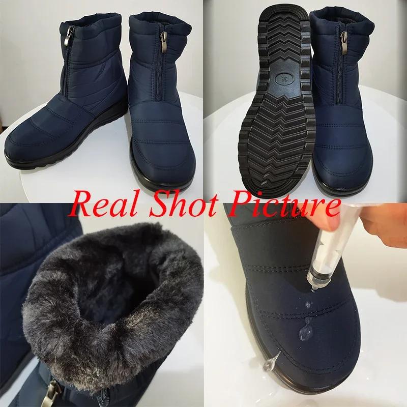 Fashion Non Slip Waterproof Snow Boots Women Thick Warm Long Plush Ankle Boots Women Front Zipper Cotton Padded Shoes Woman Plus Size 44