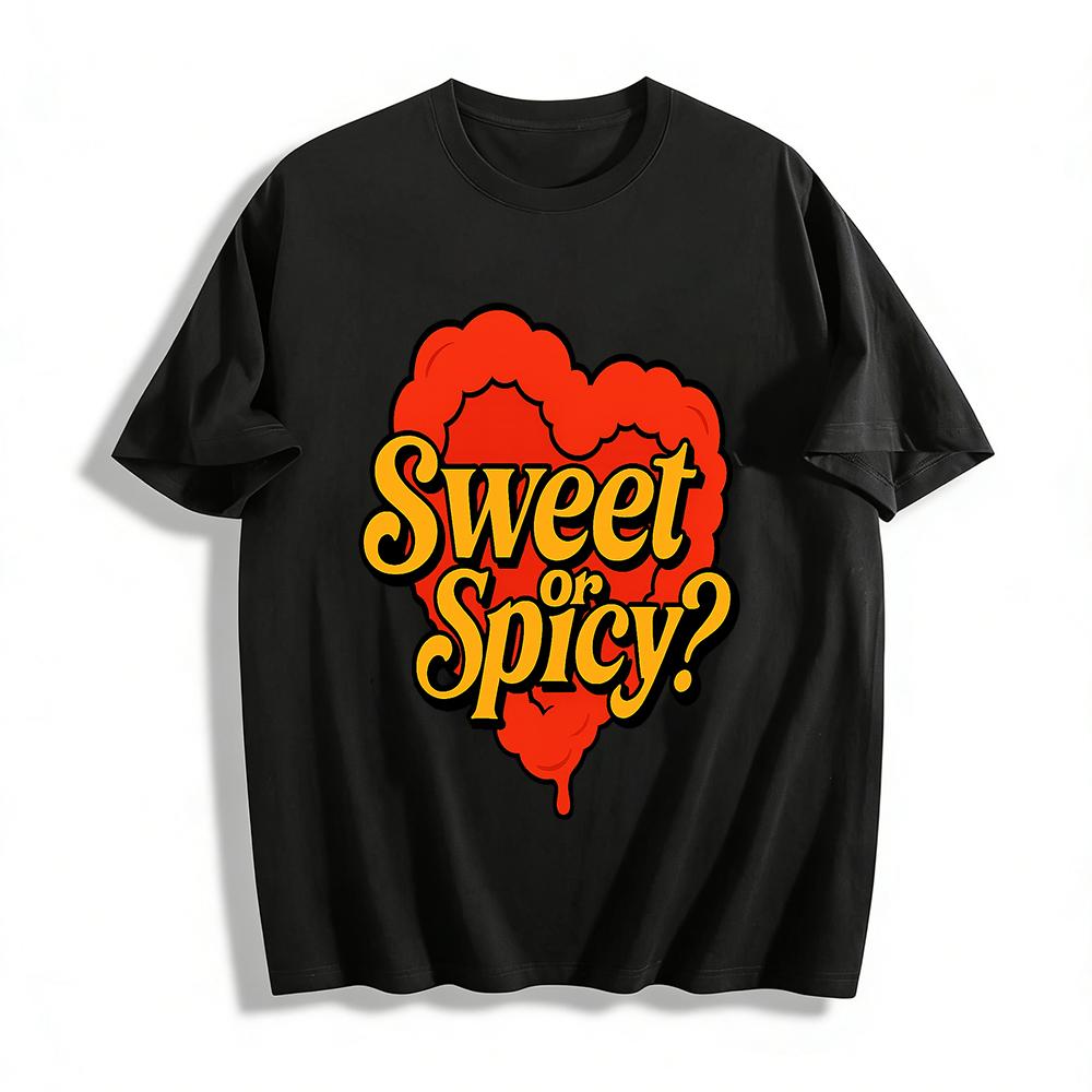 

Sweet or Spicy Print Short Sleeve Top Trendy Casual Unisex Funny Graphic Tee Pure cotton T-shirt XXS
