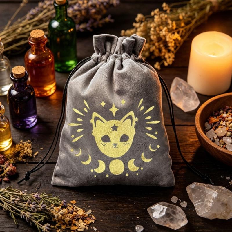 Velvets Tarots Card Storage Bag With Elegant Silk Screen Print Jewelry Pouches for Safe Storage And Stylish Carry