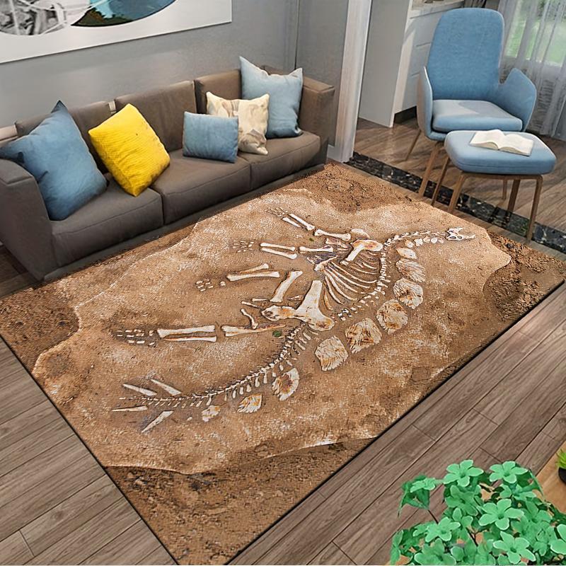 Teppich mit Dinosaurier-Fossilienmuster, Einzigartige Heimdekoration für Jurassic-Liebhaber, Geeignet als rutschfeste Spielmatte für Wohnzimmer- und Schlafzimmer-Sofas