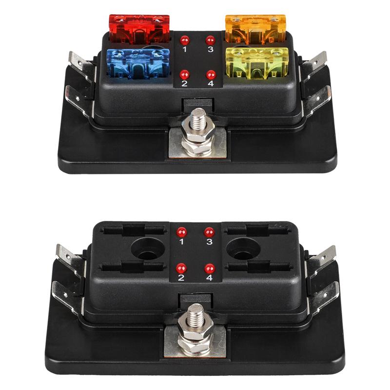 4 Ways Blade Fuse Block Plastic Cover 12V 32V Fuses Box Holder With Led Indicator Light For Auto Car Marine