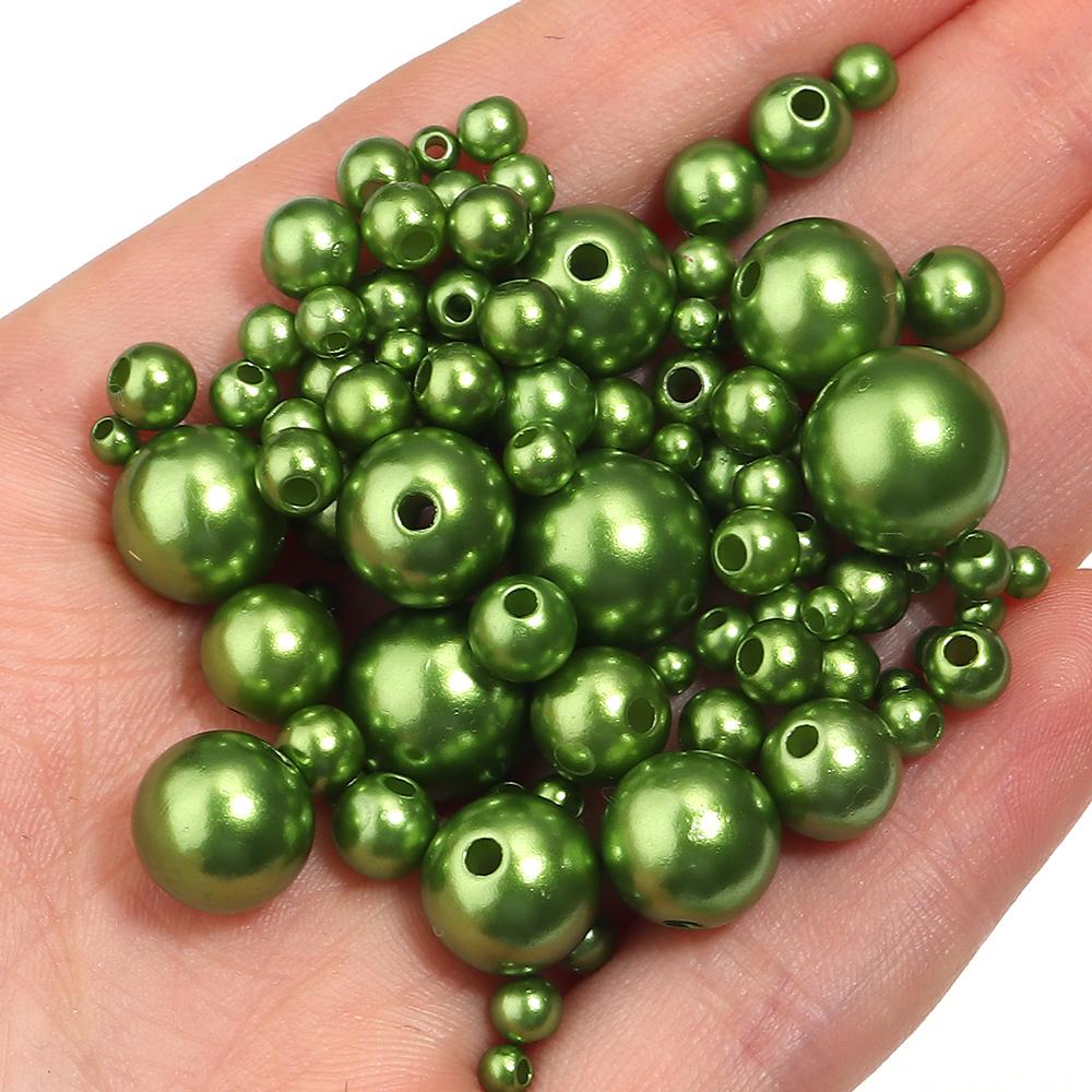 50-1000pcs Round ABS Imitation Pearl Beads Army Green Loose Spacer Beads With Hole For Jewelry Making DIY Bracelets Necklace