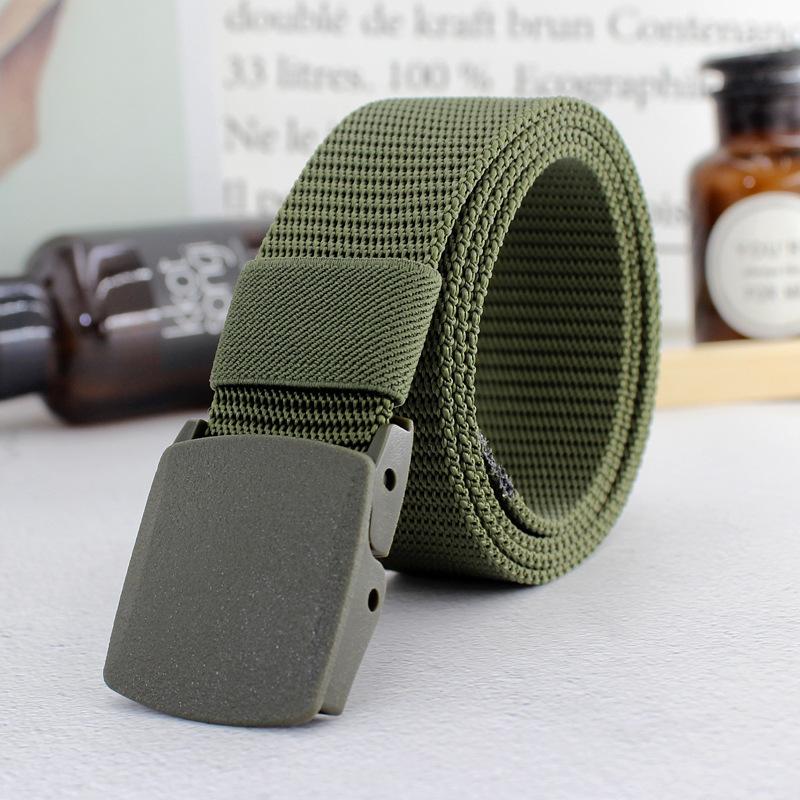 Men'S And Women'S Plastic Automatic Buckle Canvas Belt, Metal-Free Anti-Allergic Military Training Wide Jeans Belt