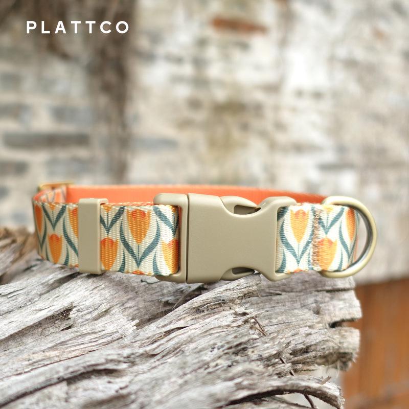 PLATTCO Yellow Tulip Floral Pet Collar PDC357 L 2.5cm (49-55cm)