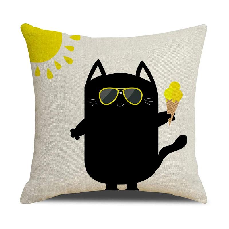 Black And White Cute Cat Printed Cushion Cover Home Decorative Sofa Pillow Covers Coffee Chair Throw Pillow Case Car Pillowcase