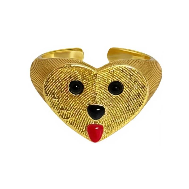 Nails Full Of Zir*****Pening Ring Medieval Vintage Dripping Oil Puppy Cute Stacked Index Finger Ring Woman