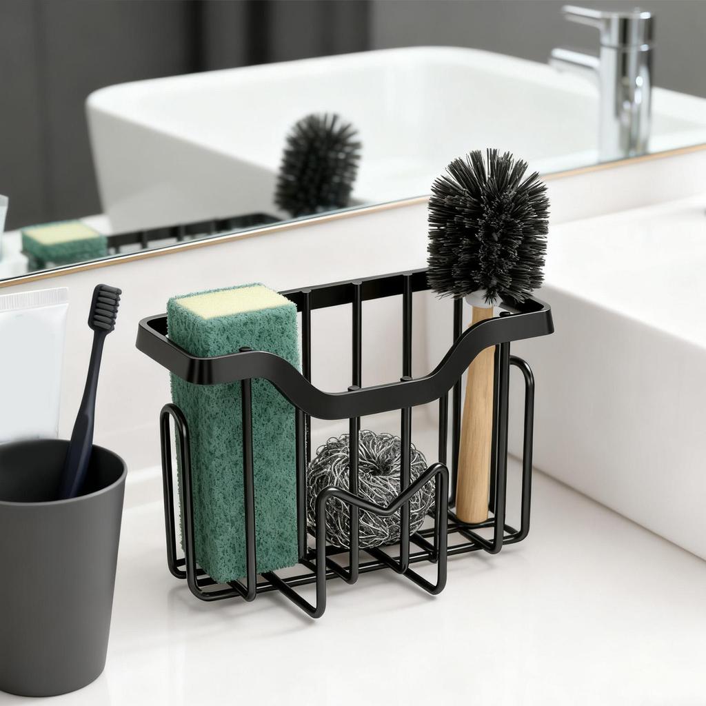 Sink Sponge Holder No Punching Stainless Steel Suction Cup Kitchen Sink Sponge Rack For Scrubber Cleaning Cloths Scouring Pad