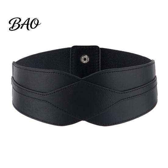 Hidden Buckle Waist Shaper Women's Faux Leather Belt, Wide Elastic Waistband with Metal Stylish Corset for Date Parties Buckle, No-Hole Slimming Band