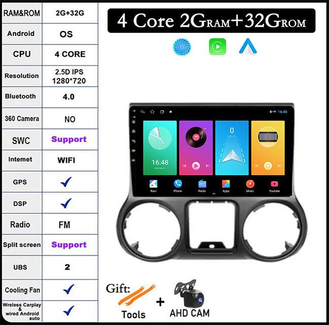 10.1 Inch Android 14 IPS QLED For Jeep Wrangler 3 JK 2011 - 2014 Car Video Stereo GPS Multimedia Player BT Carplay