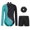 Girls Gymnastics Leotard Mock Neck Mesh Sleeve Rhinestone Color Block Dance Shorts Headband Set