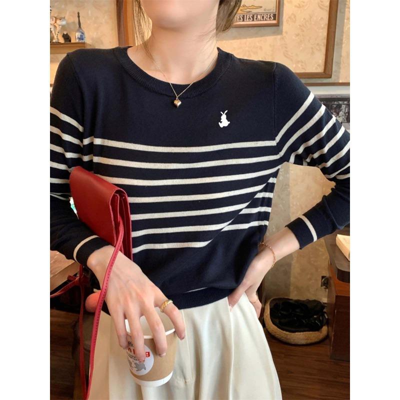 Striped knitted sweater long-sleeved sweater bottoming shirt women's autumn and winter new inner top