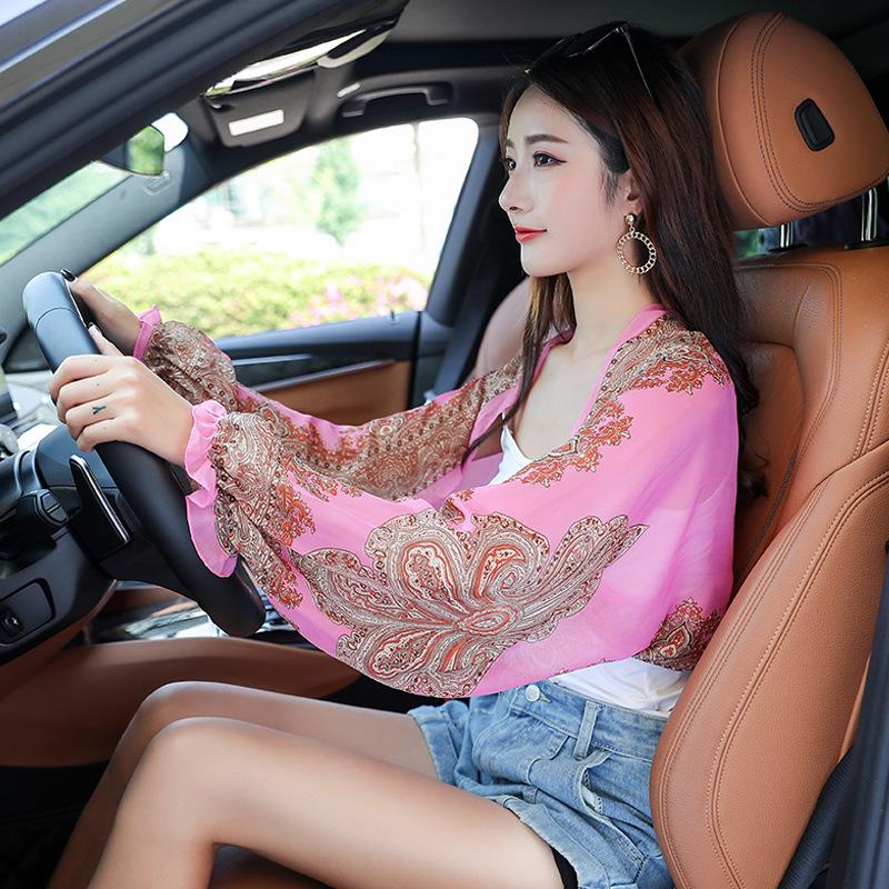 Neues Strandtuch für den Sommer, Sonnenschutzkleidung für den Strand mit doppeltem Verwendungszweck, Chiffon-Fahrschal, bestickter Schalumhang