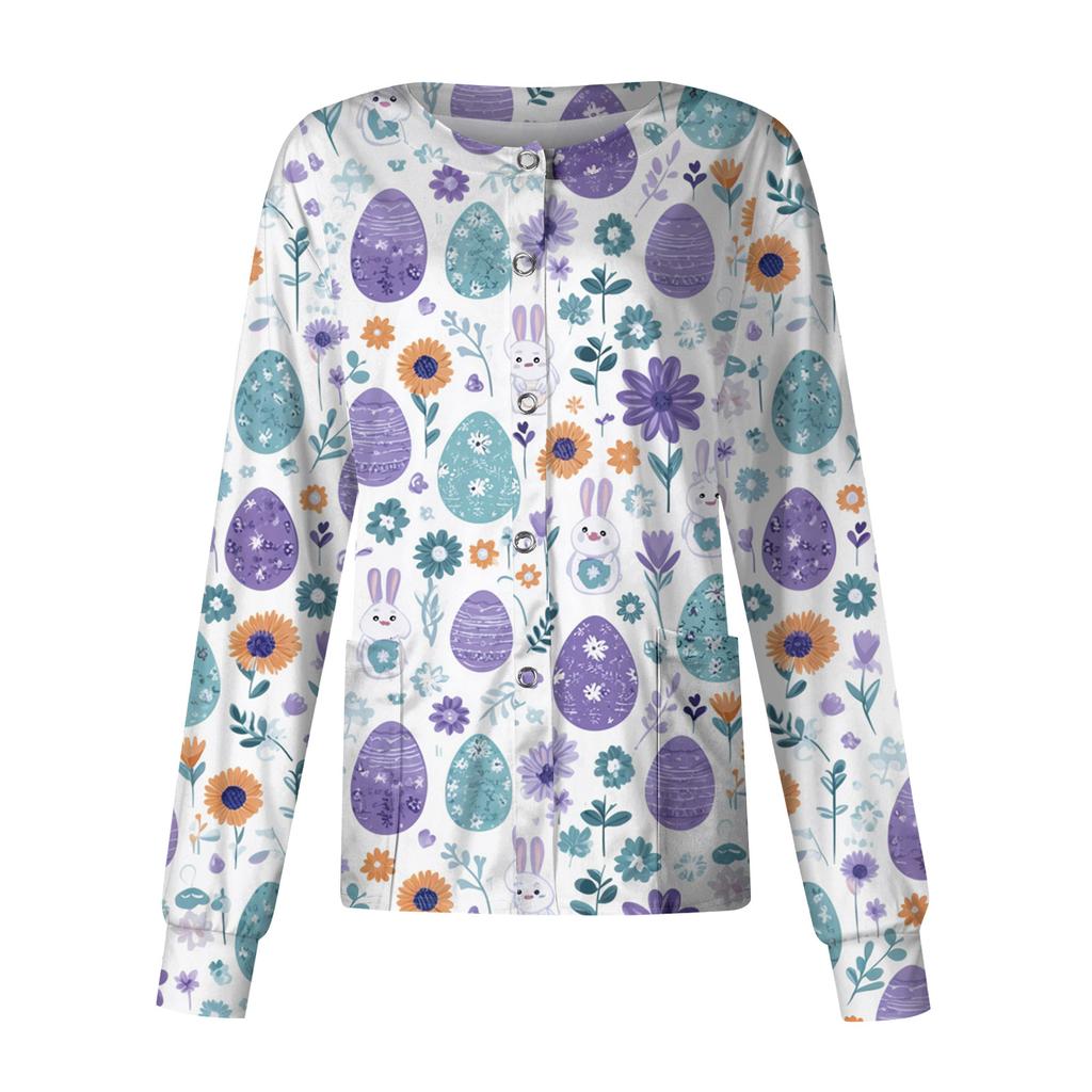 Women's Casual Long Sleeve Single Breasted Printed Dry- Top