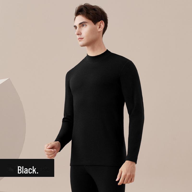 Carsonland Men's Wool Thermal Underwear Set with Mid-Collar and Velvet Lining for Winter