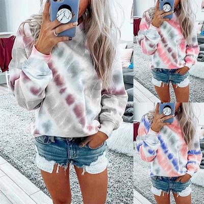 Jesienna bluza z nadrukiem tie-dye, luźna, plus size, z okrągłym dekoltem, casualowa, dla kobiet