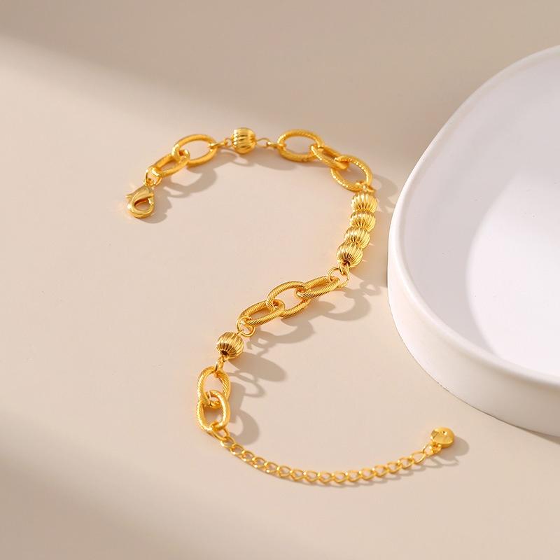 18K Gold-Plated Color-Preserving Geometric Round Bracelet for Women Fashion Metallic O-Shaped Chain Thick Chain Bracelet Jewelry