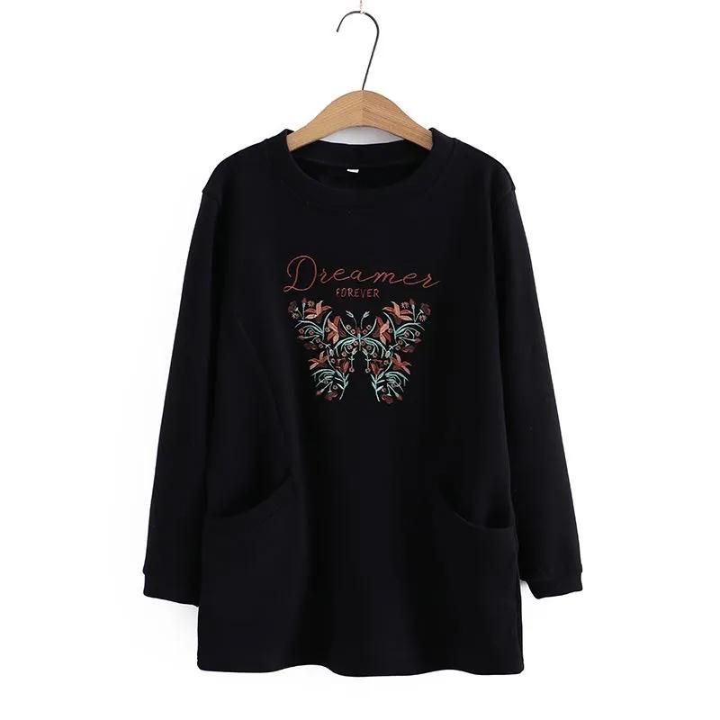 

Верх плюс бархатная свободная нижняя блузка рубашка свободная удобная футболка с длинным рукавом круглый вырез пуловер топ XXXXXXL чёрный