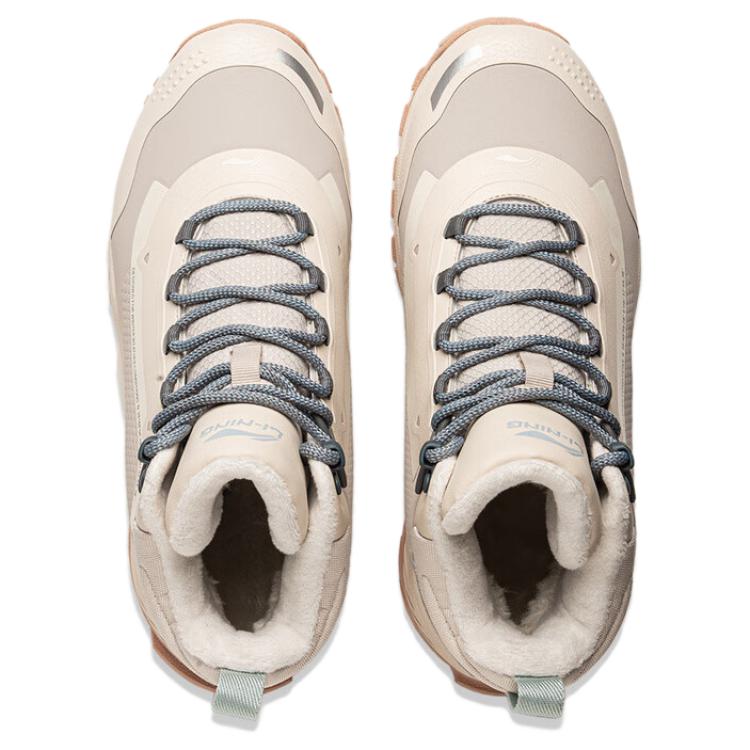 Li-Ning Minimalist Retro Non-Slip Warm High-Top Casual Shoes Women Sneakers Beige AGLU092-2