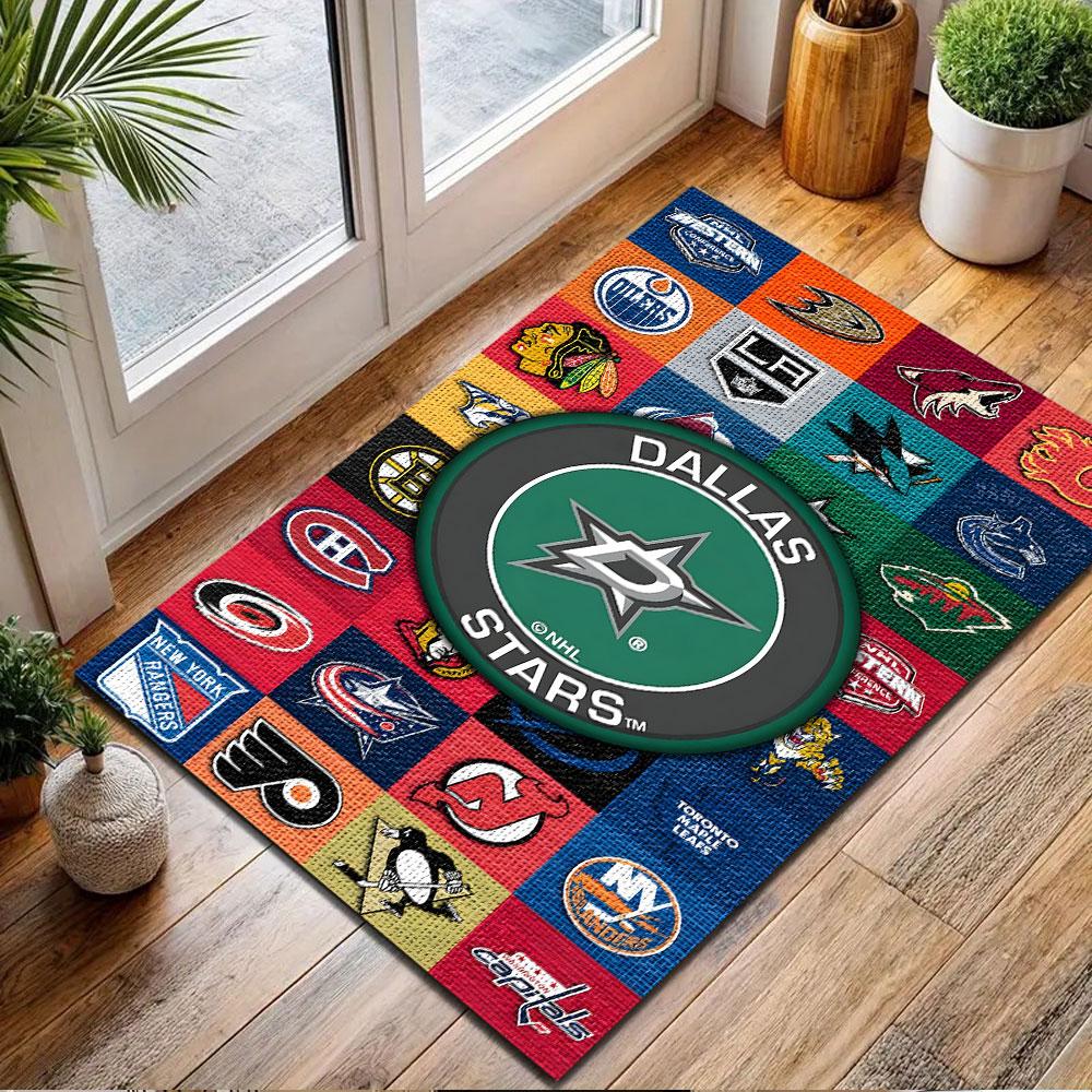 Tappeto Design Collage Loghi Squadre NHL, Tappeto Fantasia, Tappetino Antiscivolo Adatto per Divani del Soggiorno e della Camera da Letto