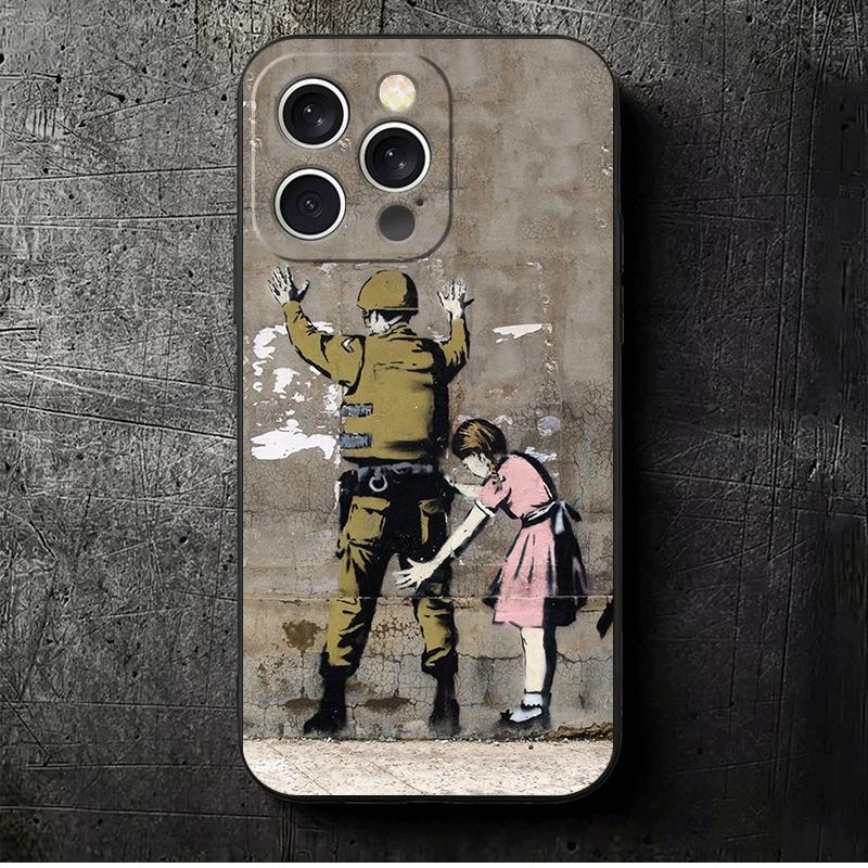 

B-Banksy Art Graffiti Artist Soft Phone Case for iPhone 16 16E 17 Air 15 Pro Max 14 Plus 13 Mini 11 12 7 Black Cover Back Shell iPhone 14